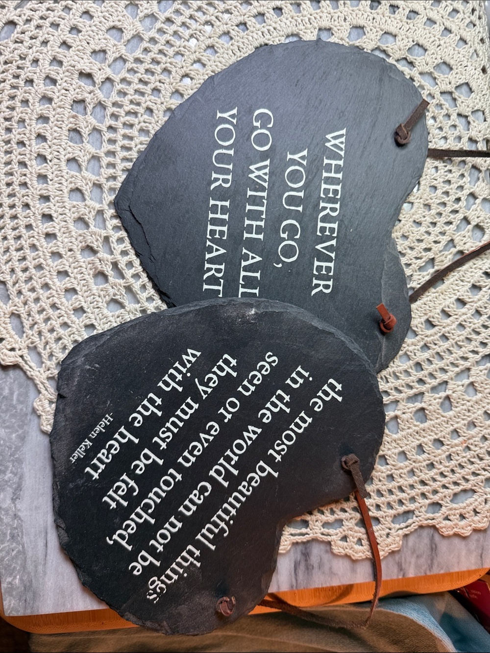 Heart-Shaped Slate Wall Plaques with Inspirational Quotes - Black